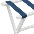 White Straight Leg Wood Luggage Rack Nylon Navy Straps