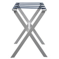 White Straight Leg Wood Luggage Rack Nylon Navy Straps