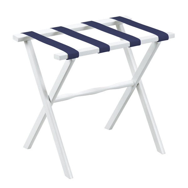 White Straight Leg Wood Luggage Rack Mesh Navy