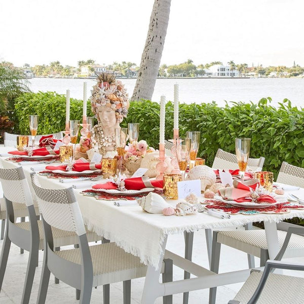 Fringe Tablecloth in White & Gold