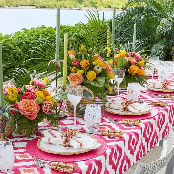 Watercolor Ikat Tablecloth in Fuchsia