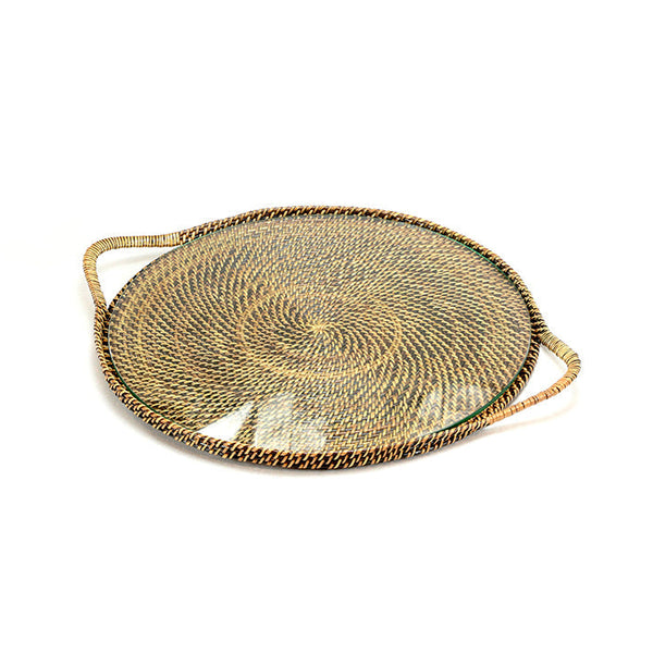 Round Serving Tray with Glass