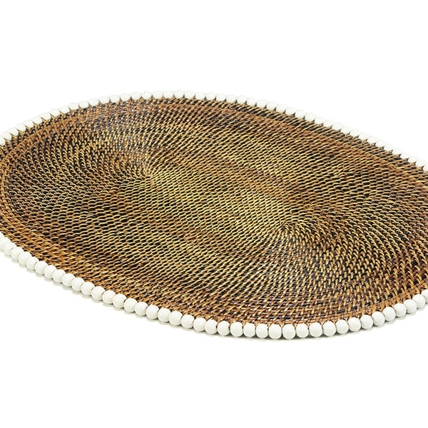 Oval Placemat With White Wood Beads