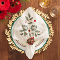 Holly and Sprig Napkin in White, Red & Green