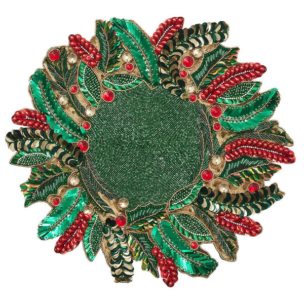 Holly and Sprig Placemat in Green, Red & Gold