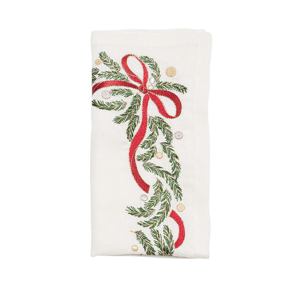 Merry and Bright Napkin in White, Red & Green