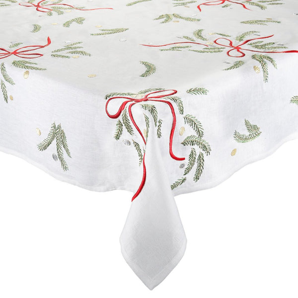 Merry and Bright Tablecloth in White, Red & Green