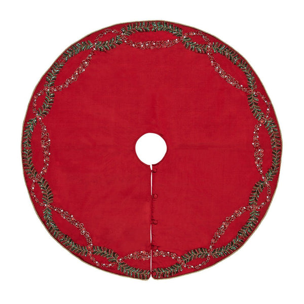 Merry and Bright Tree Skirt in Red, Green & Gold