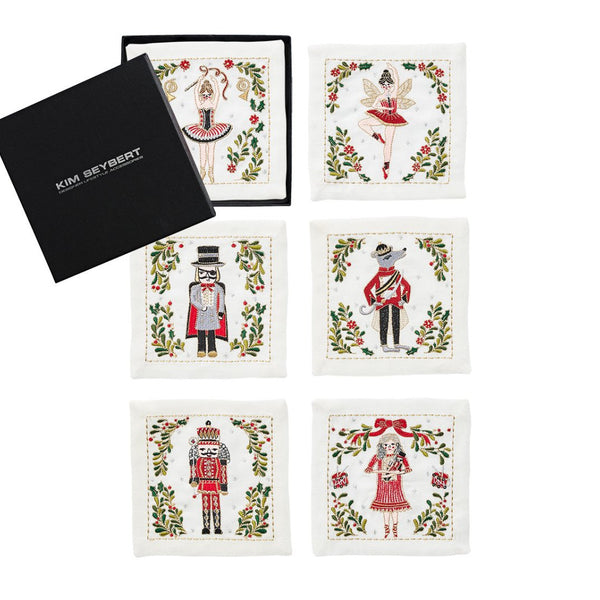 Nutcracker Cocktail Napkin in White, Red & Green