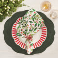 Winter Foliage Napkin in White, Red & Green