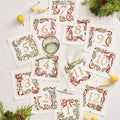 Xmas Carol Cocktail Napkin in White, Red & Green