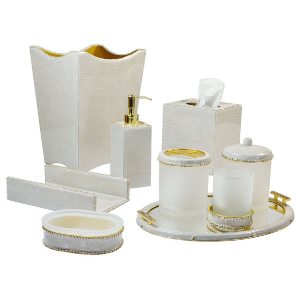 Audrey Moonglow Enamel with Rhinestone Gold Trim Vanity Set