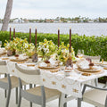 Embroidered Palm Tablecloth in White, Natural & Gold