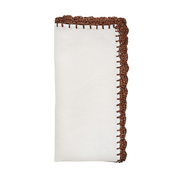 Shell Edge Napkin in White & Brown