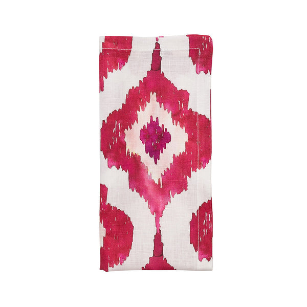 Watercolor Ikat Napkin in Fuchsia