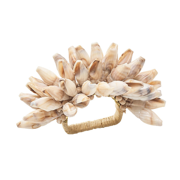 Shell Fringe Napkin Ring in Ivory & Brown