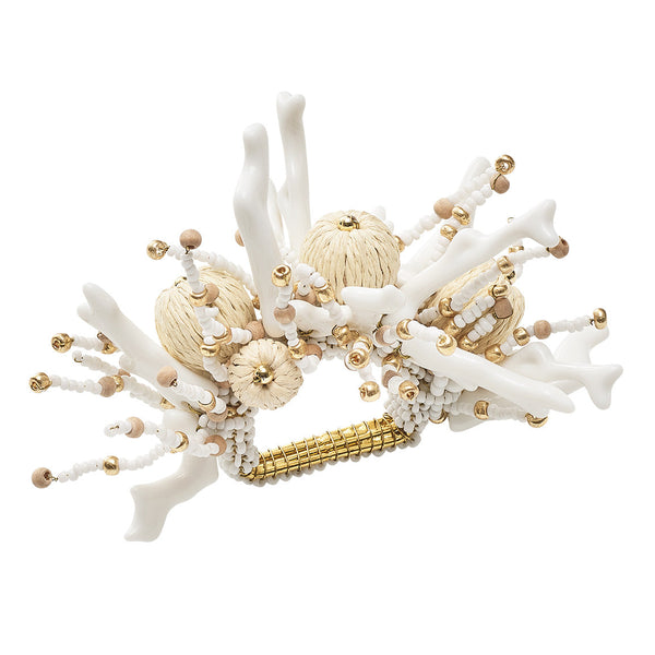 Coral Spray Napkin Ring in White & Natural