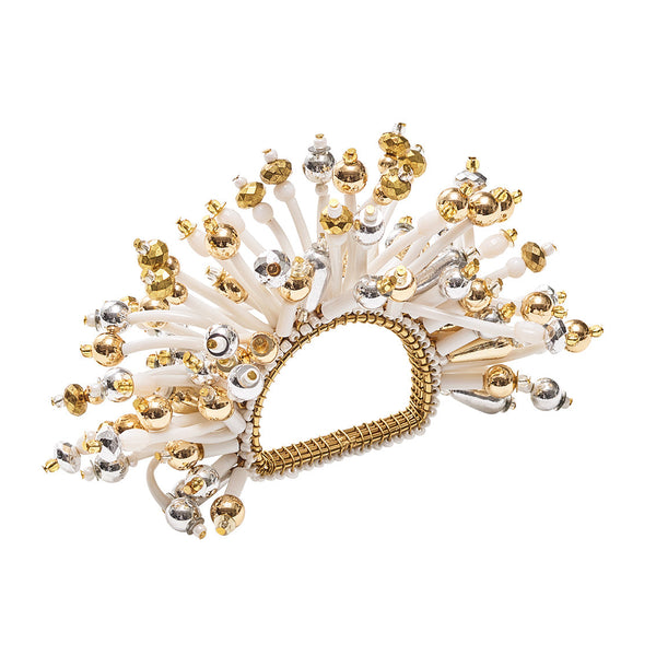 Fun Burst Napkin Ring in White, Gold & Silver