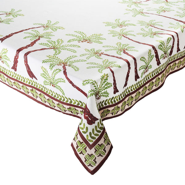 Oasis Tablecloth in Ivory, Green & Brown