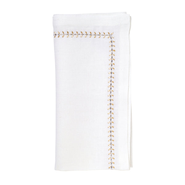 HERRINGBONE NAPKIN IN WHITE, GOLD & SILVER