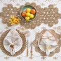 Embroidered Palm Tablecloth in White, Natural & Gold